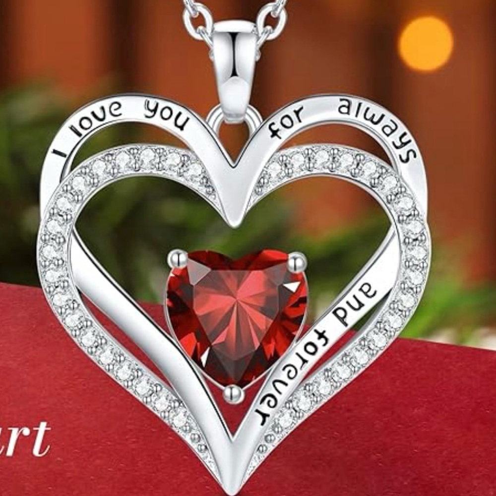 Heart necklace- red gem